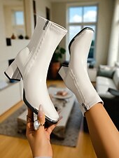 abordables Bottines-Bottines en similicuir verni noir pour femme, bout carré et talons compensés, bottines chics et modernes pour tenues décontractées et tenues de bureau &amp;soirée