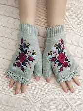 levne Dámské rukavice-Dámské vánoční vyšívané rukavice – květinový vzor se včelami, materiál bavlněná příze, dostupné v několika barvách, ideální pro zimní svátky a slavnostní příležitosti