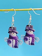 ieftine Accesorii de Crăciun-Cercei acrilici pentru femei cu model om de zăpadă de Crăciun – design festiv cu eșarfă și căciulă, perfecți pentru petreceri și ținute de iarnă