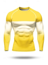 Недорогие Футболки и майки для бега-Муж. Компрессионная футболка Футболка для бега 3D печать Цветовые блоки Длинный рукав Основной слой Весна Осень Градиент Быстровысыхающий Сжатие видеоизображений Для тренировки Power Flex