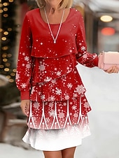 Christmas Naisten Midimekko A linjainen mekko Vapaa-aika Päivittäin Normaali Kuvitettu Lumihiutale Pitkähihainen Tiukka pyöreä kaula-aukko Rubiini Sininen Purppura Apila Syksy Talvi halpa Joulumekot-Christmas Naisten Midimekko A linjainen mekko Vapaa-aika Päivittäin Normaali Kuvitettu Lumihiutale Pitkähihainen Tiukka pyöreä kaula-aukko Rubiini Sininen Purppura Apila Syksy Talvi