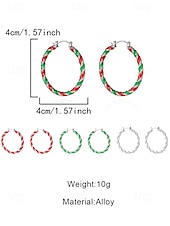 お買い得  レディースイヤリング-レディースクリスマスフープイヤリング、赤と緑のツイストデザイン、合金素材、ホリデーパーティーやギフトに最適