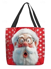 economico Borse con stampa grafica-borsa tote natalizia da donna – design di Babbo Natale con albero di Natale festivo e fiocchi di neve, divertente e stravagante, regalo perfetto per le feste di Natale, le festività invernali e lo shopping