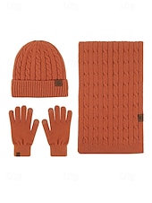 economico Cappelli da donna-Set unisex di cappello, sciarpa e guanti natalizi con guanti touchscreen, vari colori, perfetto per la moda invernale e come regalo per le feste