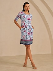 זול שמלה קז'ואל-שמלת מיני נמתחת לחופשה עם הדפס פרחוני