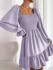 Damen Minikleid Schößchen Kleider Gerafftes Kleid Modern Outdoor Ferien Ausgehen Normale Passform Einfach Langarm Quadrathals Schwarz Wein Armeegrün Leicht Braun Frühling Herbst preiswerte abendkleider-Damen Minikleid Schößchen Kleider Gerafftes Kleid Modern Outdoor Ferien Ausgehen Normale Passform Einfach Langarm Quadrathals Schwarz Wein Armeegrün Leicht Braun Frühling Herbst