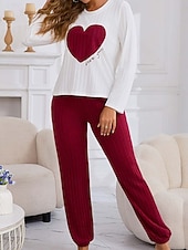 billige Valentinsdagen Søvn &amp; Lounge-Damepyjamas Loungewear Pyjamasett Varm Aktiv Motetrend Bukse Hjemmefest Langermet Crew Neck Rosa Rød Lilla Grå Vår Høst Vinter