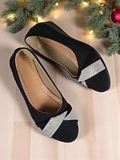 economico Ballerine da donna-ballerine con zeppa bordeaux da donna con fiocco: stile casual per le feste, comode ed eleganti per le feste di Natale e gli eventi festivi