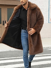 voordelige Herenjacks &amp; jassen-Voor heren Winterjack Jas van imitatiebont Vakantie Dagelijks Thermisch Warm Fleece Herfst Winter Effen Modieus Streetwear Revers Lang Koffie Jacks
