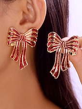 halpa Naisten korvakoru-Naisten jouluiset rusettikorvakorut kimaltelevalla punaisella viimeistelyllä, juhlava lomakoru joulujuhliin, lahjaidea