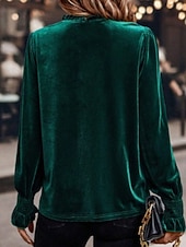 economico Bluse Eleganti-Per donna Velluto Elegant Elegante Blusa Arricciato Semplice Vintage Elegante Manica Lunga Girocollo Top Regolari Quotidiano Ferie Uscire Blu Verde militare Verde Rosa Autunno Inverno