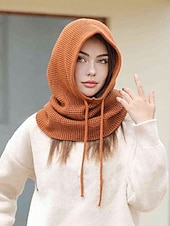 abordables Bufandas de mujer-Bufanda con capucha y pasamontañas de punto festivo para mujer: calentador de cuello con cordón en varios colores para Navidad y temporada de esquí.