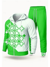 Χαμηλού Κόστους Αθλητικά κοστούμια-Ανδρικά Φούτερ με Κουκούλα Φόρμα Φόρμα 2 τεμαχίων Κορδόνι Κουμπώσου Γεωμετρικό Ρούχα σύνολα Φθινόπωρο Χειμώνας Μπλε Πορτοκαλί Επάγγελμα Για Υπαίθρια Χρήση Ταξίδια Ελαφρύ Μοντέρνα Μακρυμάνικο