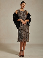 billige Kjoler til nyttårsaften-Dame Midikjole Skiftkjole Plissert kjole Grime kjole Elegant Fest Formelt Fest Bryllupsgjest Cocktailfest Normal Helfarge Ermeløs Crew-hals Brun Sommer Vår Høst Vinter