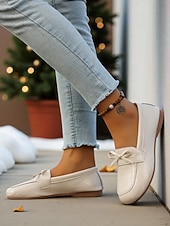 cheap Women's Slip-Ons &amp; Loafers-Women's Loafers Soft Shoes Wide Fit Shoes Comfort Shoes Christmas Daily Mother's Day Bowknot Flat Heel Round Toe Classic Casual Comfort Faux Leather Loafer Black Red Beige
