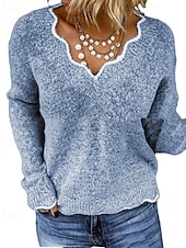 levne jednoduché tričko-Dámské Svetr Rolák Šik ven Na běžné nošení Barevné bloky Do V Slátanina Pletený Dlouhý rukáv Běžné topy Plést Denní Dovolená Jdeme ven Černá Světlá růžová Podzim Zima