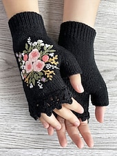 levne Dámské rukavice-Dámské vánoční vyšívané rukavice – květinový vzor se včelami, materiál bavlněná příze, dostupné v několika barvách, ideální pro zimní svátky a slavnostní příležitosti