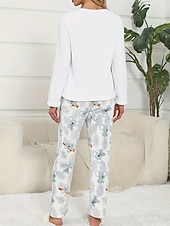 cheap Women&#039;s Sleep Tops &amp; Bottoms-Women&#039;s Pajamas Loungewear Pajama Set Flannel Warm Fashion Panda Elastic Waist Pant Home Daily Long Sleeve Crew Neck White Pink Light Blue Fall Winter Loose Fit
