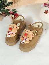 economico Scarpe di Natale per Donne-stivali da neve natalizi da donna in cammello con motivo a renne e sciarpa - stivaletti foderati in pile, morbidi e festosi, ideali per Natale e le riunioni di famiglia