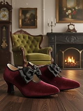 preiswerte Pumps mit Kitten-Heel-Schwarze Damenschuhe aus Samt mit Kitten Heel und schwarzer Schleife – Pumps im Vintage-Stil im viktorianischen Stil für Damen, perfekt für Hochzeiten und Gatsby-Partys &amp;formelle Abendoutfits