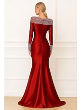 ieftine Rochii de seară sirenă-Trompetă / Sirenă Rochii de seara Elegant Rochie formală Oficial Nuntă Lungime Podea Manșon Lung Stil Nautic Satin întins cu Detalii Perlă 2025