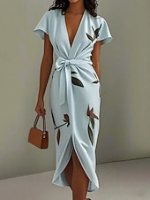 economico Abito Floreale-Per donna Abito Midi Abito a trapezio Abito Estivo Casual Quotidiano Vestibilità regolare Floreale Manica Corta Scollo a V Bianco Rosa Azzurro cielo Estate Primavera