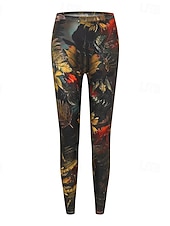 tanie -Damskie Typu Chino Getry Przytulne legginsy Urlop Codzienny Pełna długość Wysoka talia Kwiaty Drukowanie Keep Warm Wygodny Elastyczny Codzienny Urlop Święto Czarny Żółty Pomarańczowy Brązowy Jesie