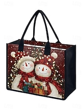 Sac fourre-tout imprimé bonhomme de neige de Noël pour femme, sac à bandoulière en toile grande capacité, sac à main pour cadeaux de vacances d'hiver pour femmes abordables Sacs de Noël-Sac fourre-tout imprimé bonhomme de neige de Noël pour femme, sac à bandoulière en toile grande capacité, sac à main pour cadeaux de vacances d'hiver pour femmes