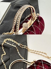 tanie Torby na ramię-Damska aksamitna pikowana wieczorowa torebka z diamentowymi akcentami – elegancka torebka na ramię na świąteczne przyjęcia, spotkania i specjalne okazje