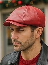 olcso Női kalapok-férfi karácsonyi műbőr sapka – stílusos piros, barna, fekete és szürke lapos sapka – meleg téli sapka férfiaknak – divatos ünnepi kiegészítő karácsonyi ünnepségekre