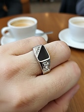 billige Menns smykker-Herrering i legering med svart onyx og zirkondetaljer, vintage geometrisk statement-smykke for fester, bryllup og hverdagsbruk
