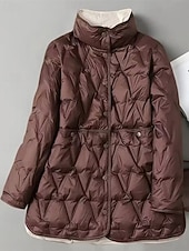 billiga Quiltade pufferjackor-Dam Dun Pufferjacka Quiltad jacka Håller värmen Bekväm Ficka Knappar Mode Ledigt Slät Gata Ledigt Dagliga kläder Utekväll Enkelknäppt Lång Hög krage Normal Långärmad Ytterkläder Svart Vit Brun Höst