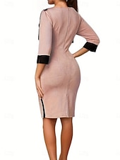 billige Enkel kjole-Dame Midikjole Bodycon kjole Semiformelle kjoler Kontor Tynn عادي 3/4 ermer Crew-hals Rosa Vår Høst