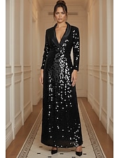 economico Abiti da smoking-Abito da smoking Linea ad A Formale Raso Con Paillettes Elegante Manica Lunga Lunghezza al pavimento Bavero classico Bavero Doppiopetto