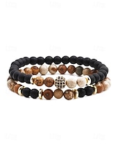 cheap Men's Jewelry-Men's Christmas Gift Natural Stone Beaded Bracelet Set, Multi-Color, Unique Matte &amp; Polished Stones, Stylish Accessory for Holiday Parties, Casual Wear and Festive Occasions