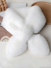 baratos Lenços Femininos-cachecol feminino de pele sintética de natal, aquecedor de pescoço macio com nó cruzado, xale elegante de inverno para festas de fim de ano e presentes