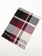 levne Pánské kravaty a motýlky-Pánská vánoční kostkovaná šála – stylová polyesterová šála s třásněmi – dostupná v několika barvách – teplý sváteční doplněk pro muže