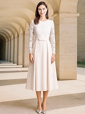 ieftine Lungimea ceaiului-Linia -A Lungimea ceaiului Rochie de petrecere Rochie de Cocktail Rochie pentru invitata de nunta Rochie Mama Miresei Manșon Lung În V Elegant Epocă Petrecere Oficial Concediu Petrecere cu cocktail cu