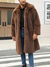 voordelige Herenjacks &amp; jassen-Voor heren Winterjack Jas van imitatiebont Vakantie Dagelijks Thermisch Warm Fleece Herfst Winter Effen Modieus Streetwear Revers Lang Koffie Jacks