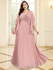 economico Lunghezza del pavimento-A-Line Abito da Sposa per Invitate Lunghezza Piena Abiti Formali Abito da Sera Abito Madre della Sposa Manica Lunga V Neck Elegante Vintage Festa Chiffon con Perline