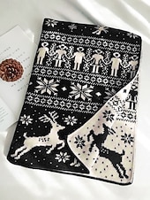 abordables Foulards pour femmes-Écharpe de Noël pour femme en maille avec motif renne – matière acrylique, motif festif pour les fêtes et les vêtements d'hiver