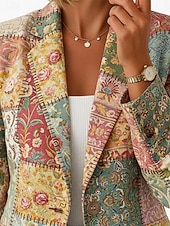 abordables Blazers et Costumes-Femmes Blazer Chaud Confortable Avec Poches Boutons Imprimé ancien Quotidien Occasionnel Fleuri Formel Bureau Occasionnel Simple Boutonnage Régulier Revers Cranté Coupe régulière manche longue