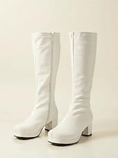 halpa Alustansa saappaat-naisten valkoiset patentoidut polvikorkeat alustasaappaat sivussa vetoketjulla - vintage 70-luvun diskotyyliset paksut korkokengät cosplay-, retro-muotiin ja tapahtumiin