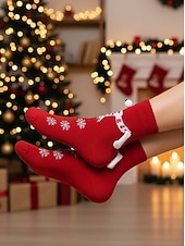 Недорогие Женские носки-Женский рождественский комплект носков, 4 пары, снежинка &amp;Зимние носки с оленями и помпонами, уютные вязаные короткие праздничные носки для подарков, дома &amp;рождественские вечеринки