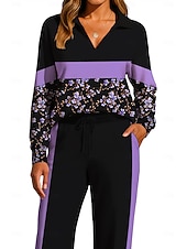 cheap Tracksuits-Women's Sweatshirt Tracksuit Sweatpants Drawstring Pocket Floral Jacket and Sweatpants Athletic Clothing Set Loungewear Summer Spring Fall Winter Blue / Black Violet Gym Workout Casual Workout
