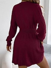 economico Abiti in maglia-Per donna Mini Abito Abiti in tessuto di lino e policotone Abito in maglia Moderno Quotidiano Natale Uscire Vestibilità regolare Semplice Manica Lunga Girocollo Nero Vino Grigio Autunno Inverno