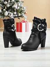 preiswerte Stiefeletten-Rote Damenstiefeletten mit goldener Schleife – festliche High Heel-Stiefel für Damen – perfekt für Weihnachtsfeiern, Feiertagstreffen und Abende