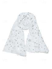 abordables Bufandas de mujer-Bufanda navideña de copo de nieve para mujer, diseño festivo en rojo y blanco con copos de nieve metálicos, material de poliéster suave, perfecta para fiestas navideñas y ropa de invierno.