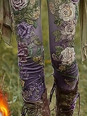 preiswerte -Damen Leggings Gemütliche Leggings Mode Streetwear Ethno-Stil Volle Länge Hohe Taille Blumen Grafik Drucken Fleece Thermowarm Bequem Hohe Elastizität Urlaub Straße Ferien Grün Herbst Winter Schmale