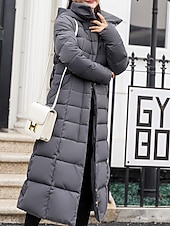 billiga Dunjackor-Dam Vinterkappa Dun Hoodiejacka Håller värmen Bekväm Dragkedja Ficka Aktiv Ledigt Slät Utomhus Semester Utekväll Helgen Lång Huva Normal Långärmad Ytterkläder Svart Vit Rubinrött Höst Vinter